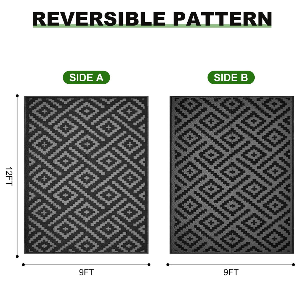 RURALITY Outdoor Rugs 8'x10' Waterproof for Patios Clearance,Plastic Straw Mats for RV, Camping,Backyard,Porch,Deck,Balcony,Reversible,Geometric