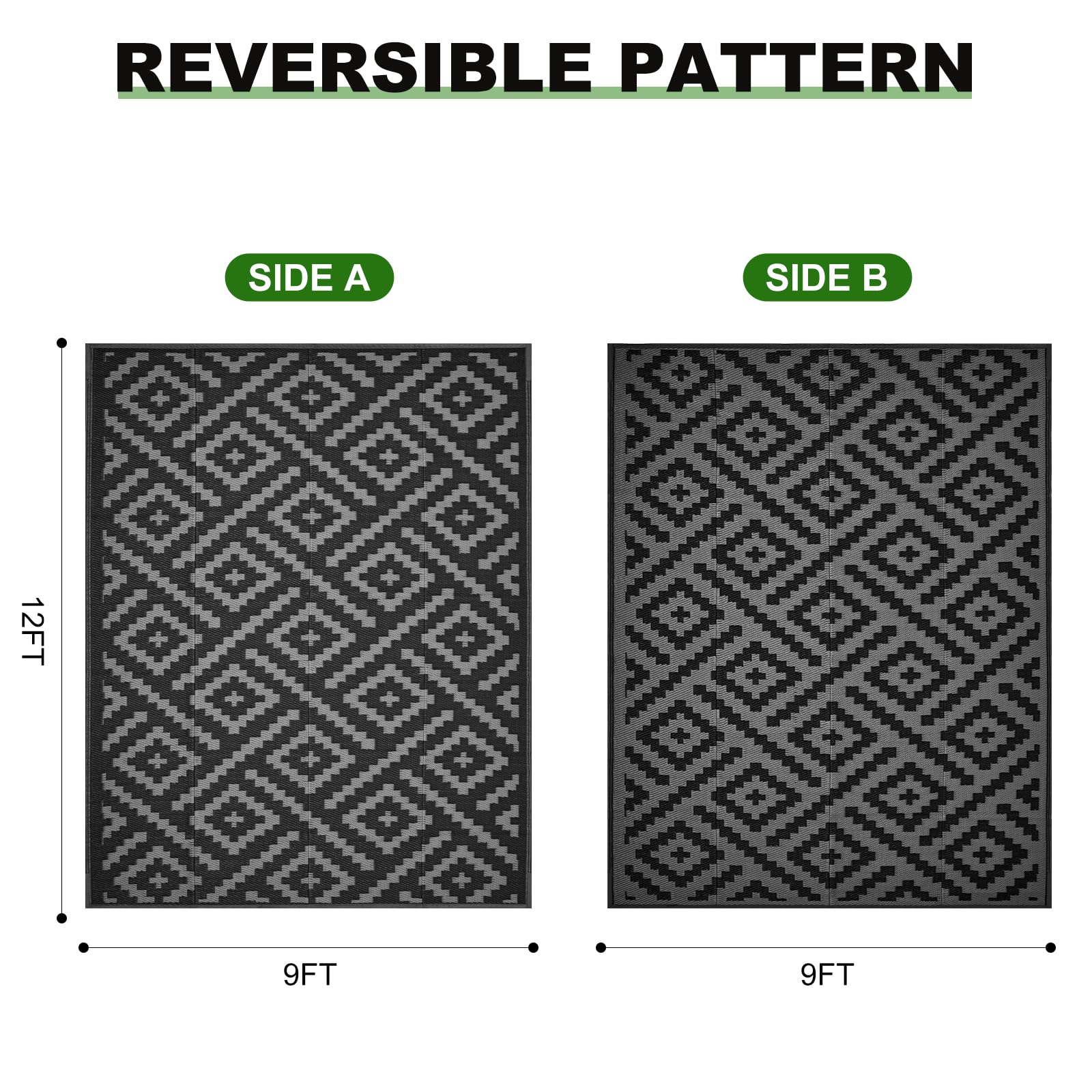 RURALITY Outdoor Rugs 8'x10' Waterproof for Patios Clearance,Plastic Straw Mats for RV, Camping,Backyard,Porch,Deck,Balcony,Reversible,Geometric