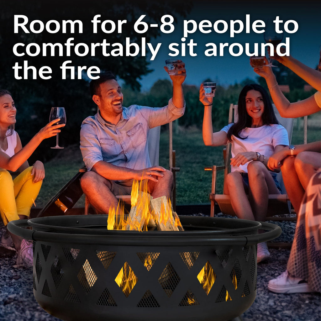 Sunnydaze Crossweave Outdoor Fire Pit | Wood-Burning | 30" & 36" | Spark Screen, Poker & Cover Included