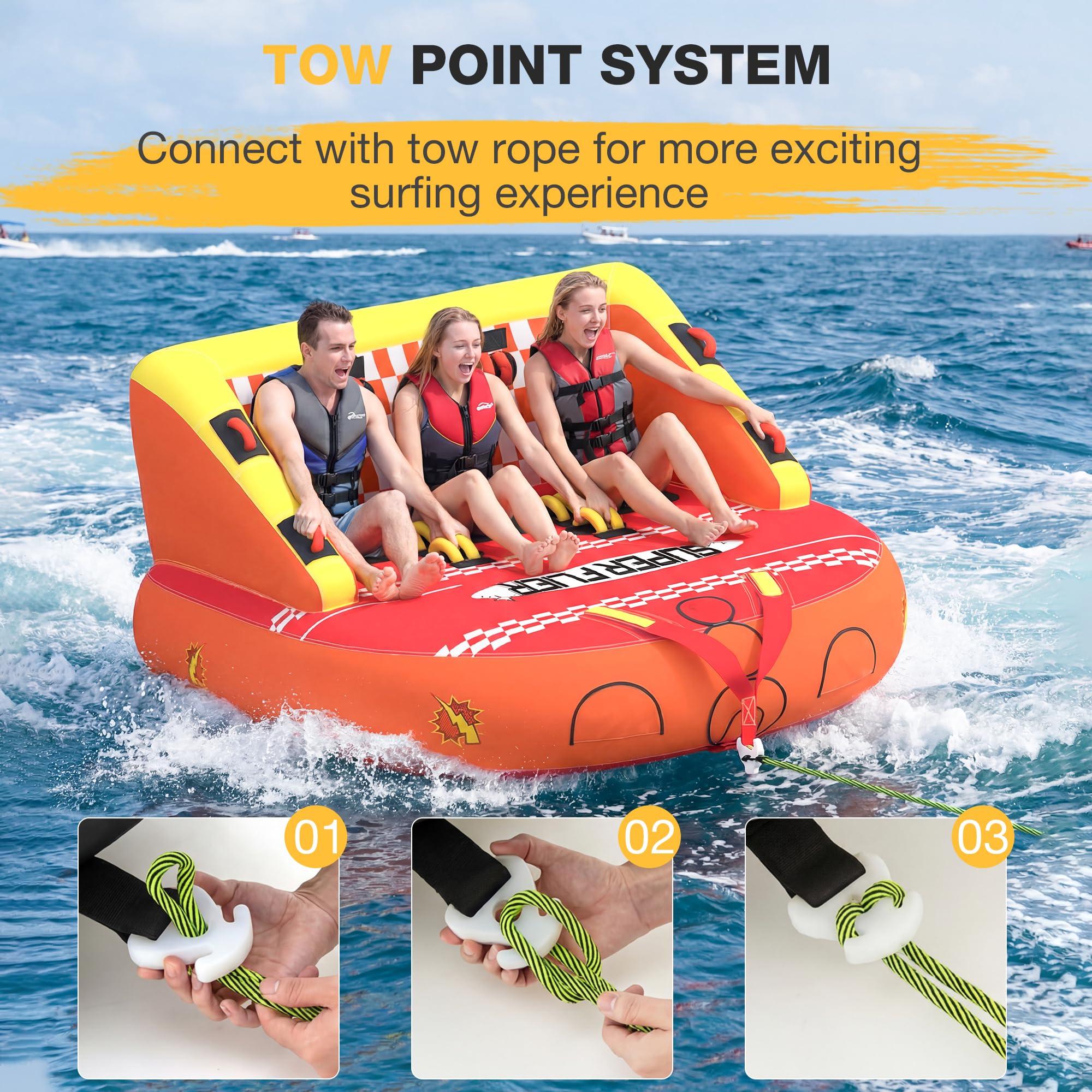 Towable Tubes for Boating | 1-3 Rider | Cockpit Style with Rope Included | Lake & River