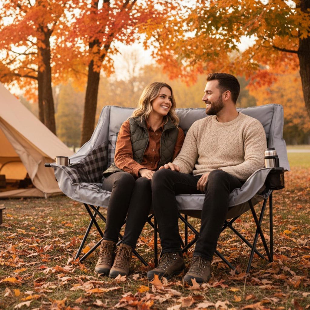 DoCred Double Camping Loveseat Chair | 2-Person | 660 lb Capacity | Cup Holders & Side Pockets