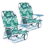 Portable Lay-Flat Beach Chair | 2-Pack | 5-Position Backpack Chair with Cup Holder