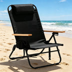 Portable Lay-Flat Beach Chair | 2-Pack | 5-Position Backpack Chair with Cup Holder
