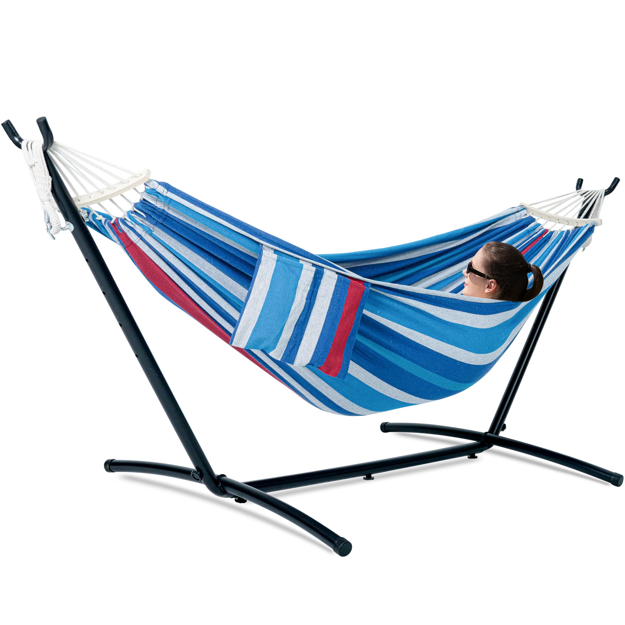 GAFETE Double Hammock with Stand | 2-Person | 600 lb Capacity | Indoor & Outdoor