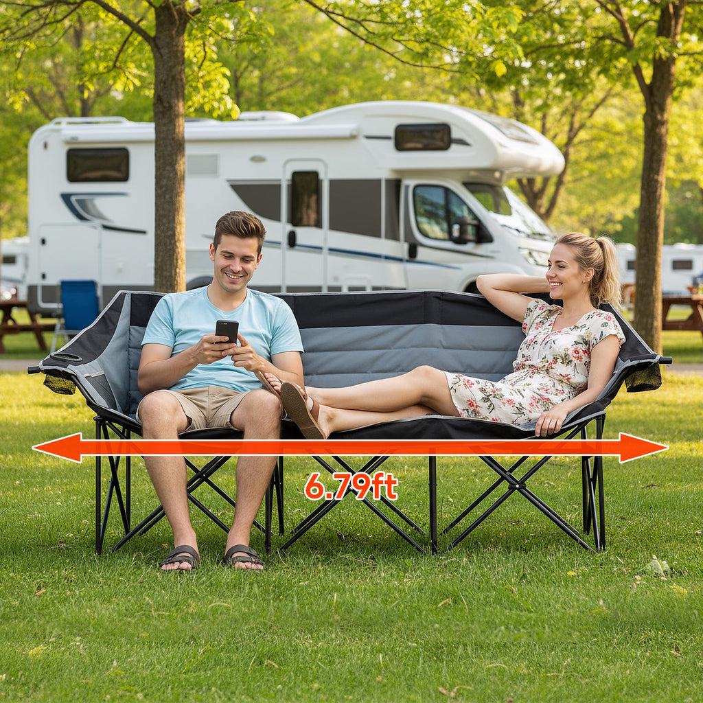 DoCred Double Camping Loveseat Chair | 2-Person | 660 lb Capacity | Cup Holders & Side Pockets