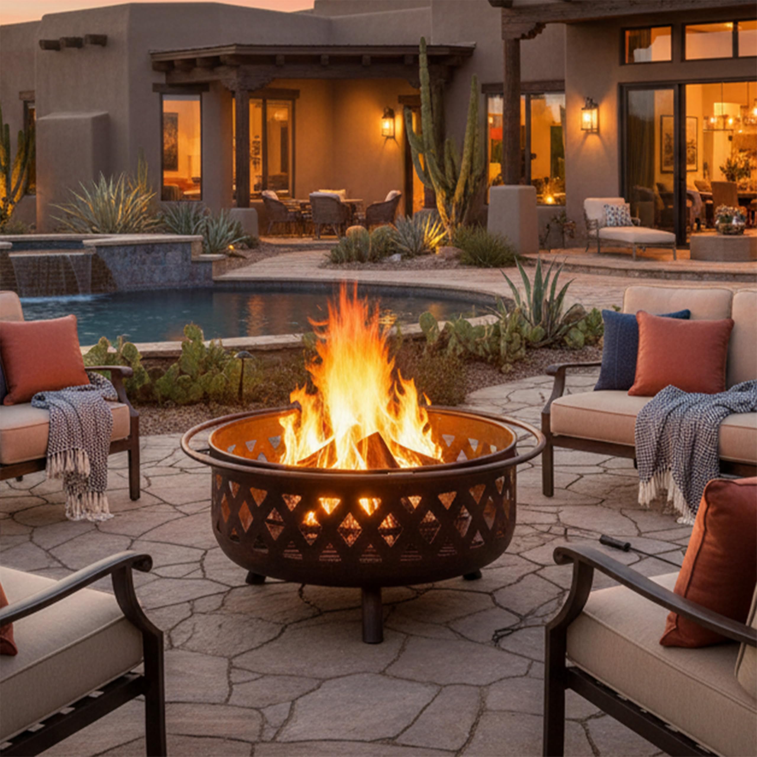 Sunnydaze Crossweave Outdoor Fire Pit | Wood-Burning | 30" & 36" | Spark Screen, Poker & Cover Included