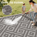 RURALITY Outdoor Rugs 8'x10' Waterproof for Patios Clearance,Plastic Straw Mats for RV, Camping,Backyard,Porch,Deck,Balcony,Reversible,Geometric