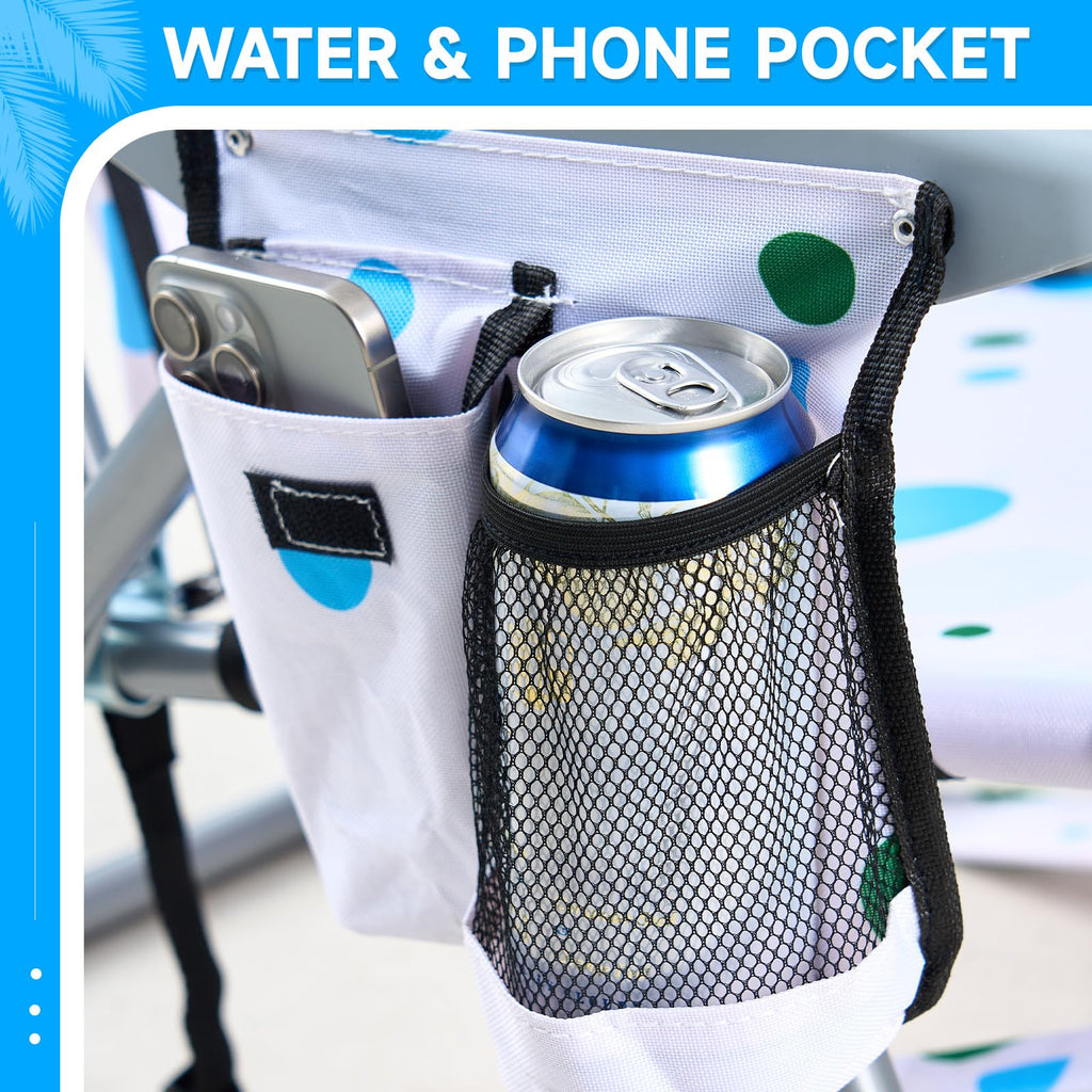 Portable Lay-Flat Beach Chair | 2-Pack | 5-Position Backpack Chair with Cup Holder