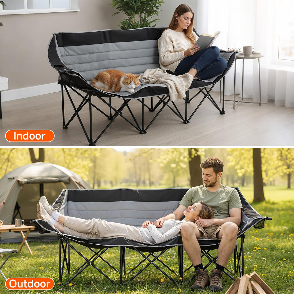 DoCred Double Camping Loveseat Chair | 2-Person | 660 lb Capacity | Cup Holders & Side Pockets