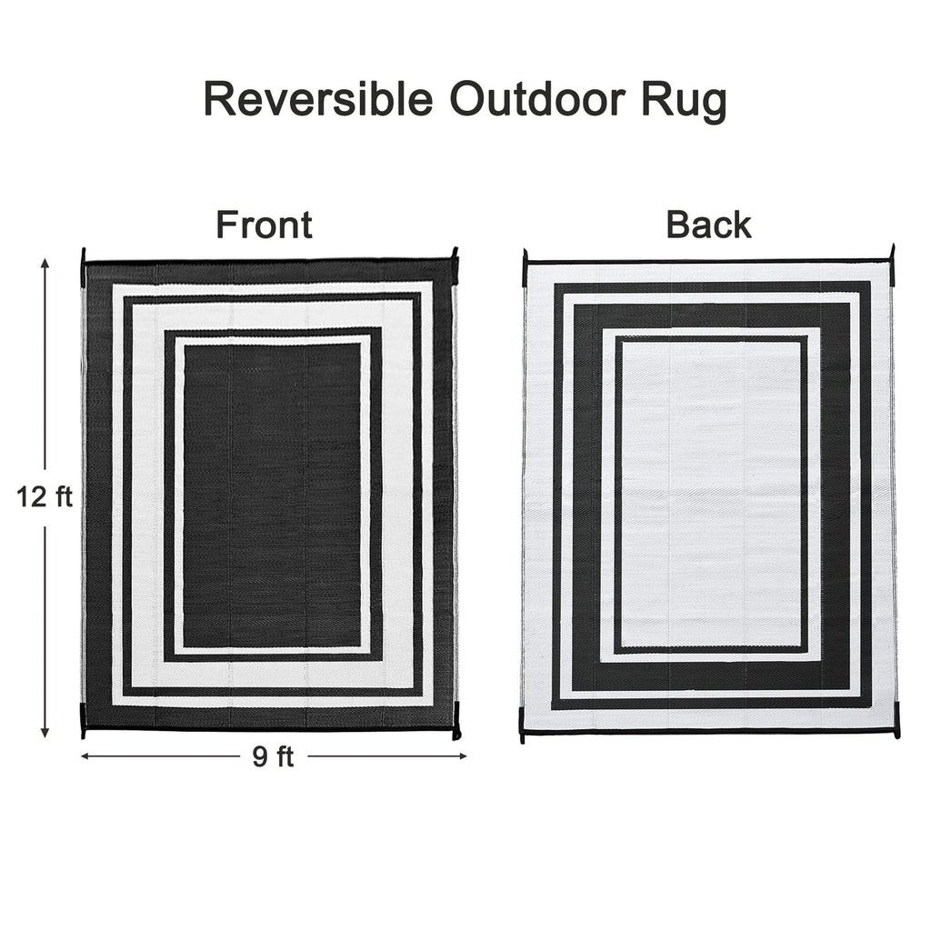 RURALITY Outdoor Rugs 8'x10' Waterproof for Patios Clearance,Plastic Straw Mats for RV, Camping,Backyard,Porch,Deck,Balcony,Reversible,Geometric