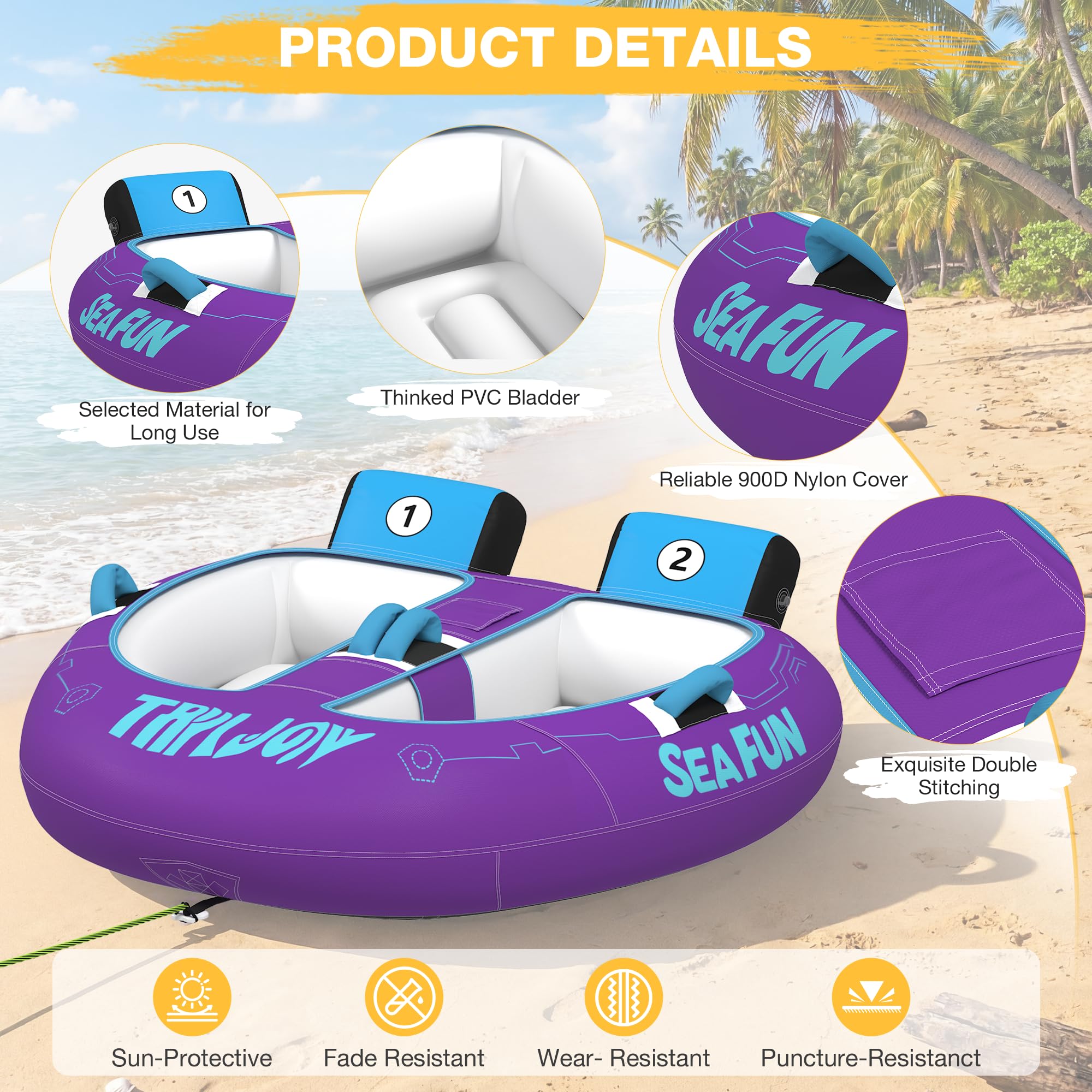 Towable Tubes for Boating | 1-3 Rider | Cockpit Style with Rope Included | Lake & River