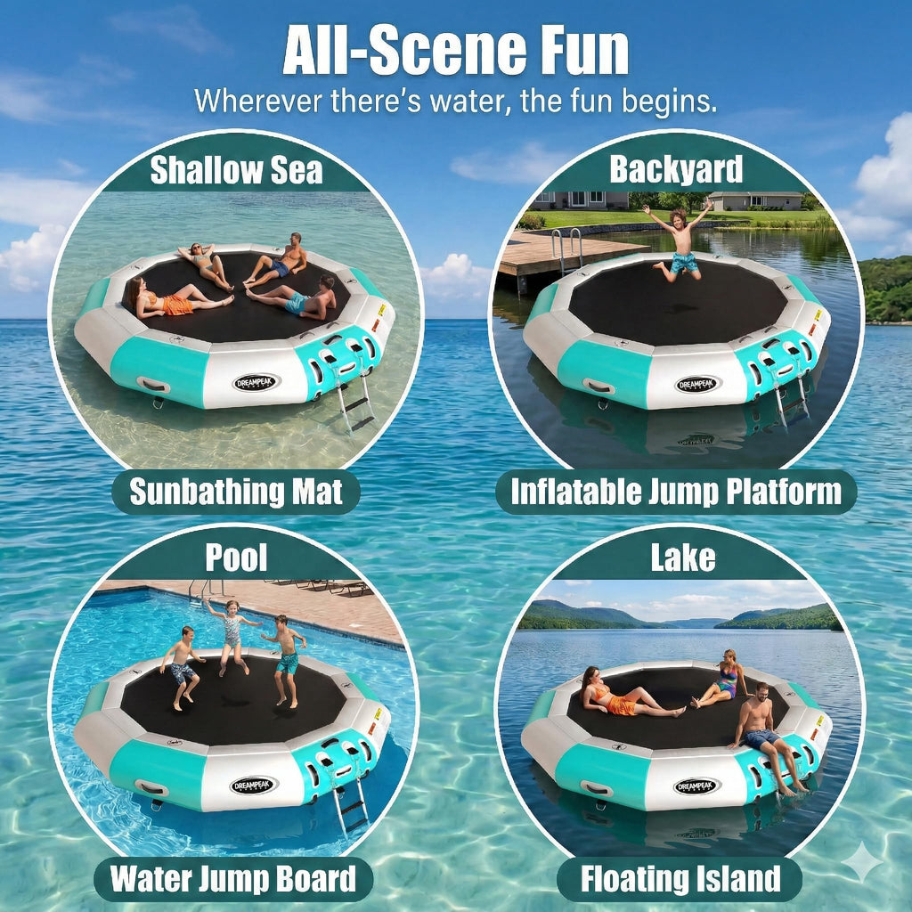 Water Trampoline for Lake | Inflatable Floating Bouncer | 10FT & 13FT | Electric Pump & Ladder Included