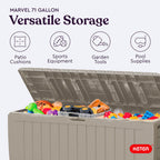 Keter Marvel Plus 71 Gallon Resin Outdoor Storage Box for Patio Furniture Cushions, Throw Pillows, Garden Tools and Pool Floats, Beige