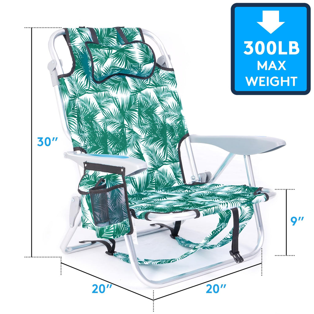 Portable Lay-Flat Beach Chair | 2-Pack | 5-Position Backpack Chair with Cup Holder