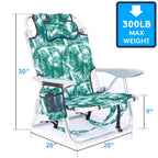 Portable Lay-Flat Beach Chair | 2-Pack | 5-Position Backpack Chair with Cup Holder