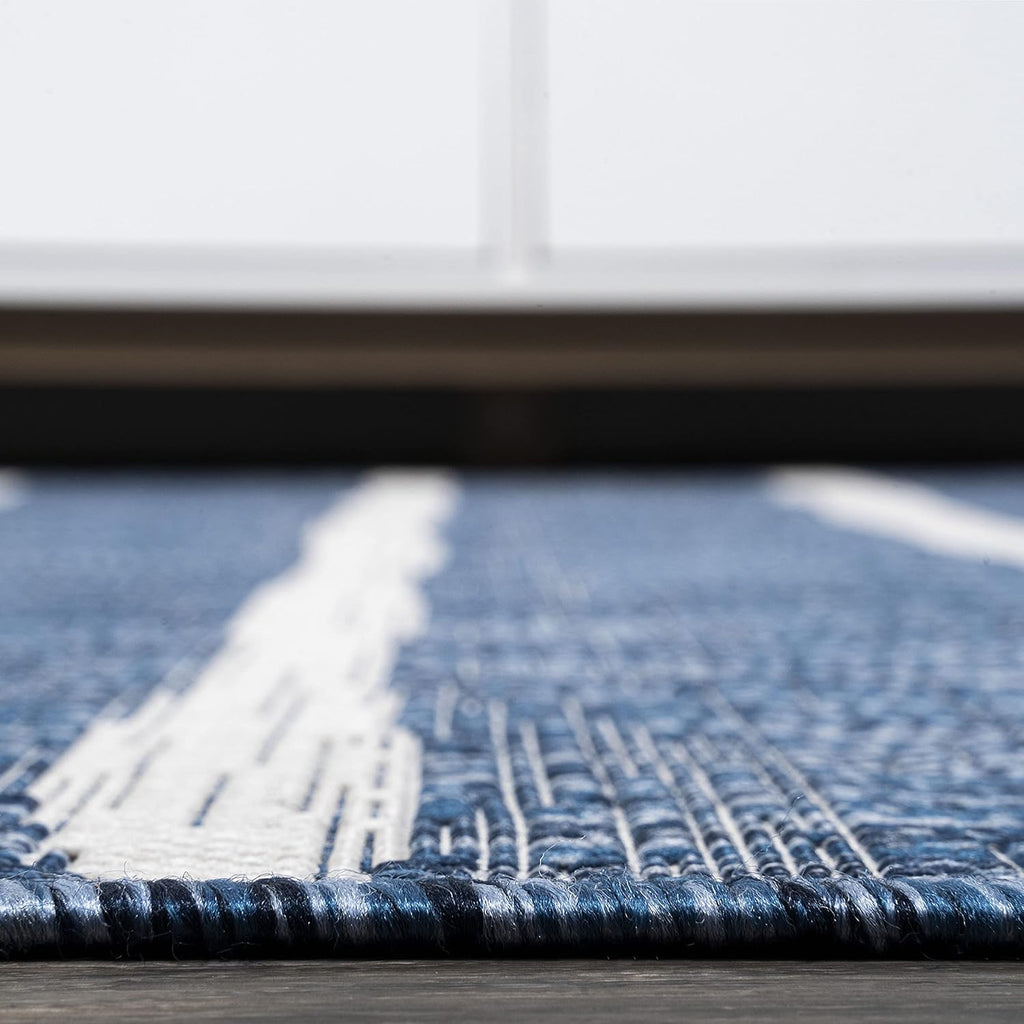 JONATHAN Y Berber Stripe Indoor/Outdoor Area Rug 5x8 – Blue & Ivory