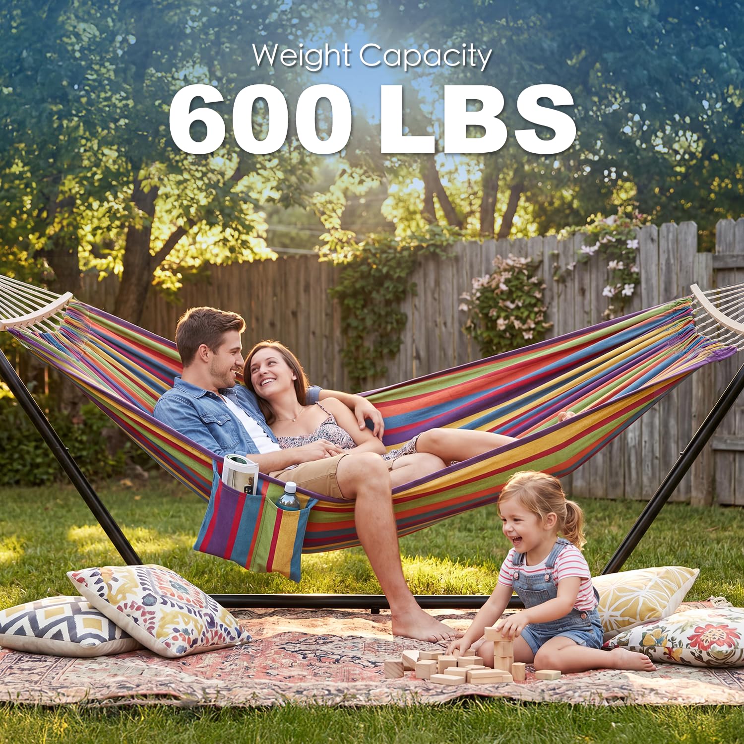 GAFETE Double Hammock with Stand | 2-Person | 600 lb Capacity | Indoor & Outdoor