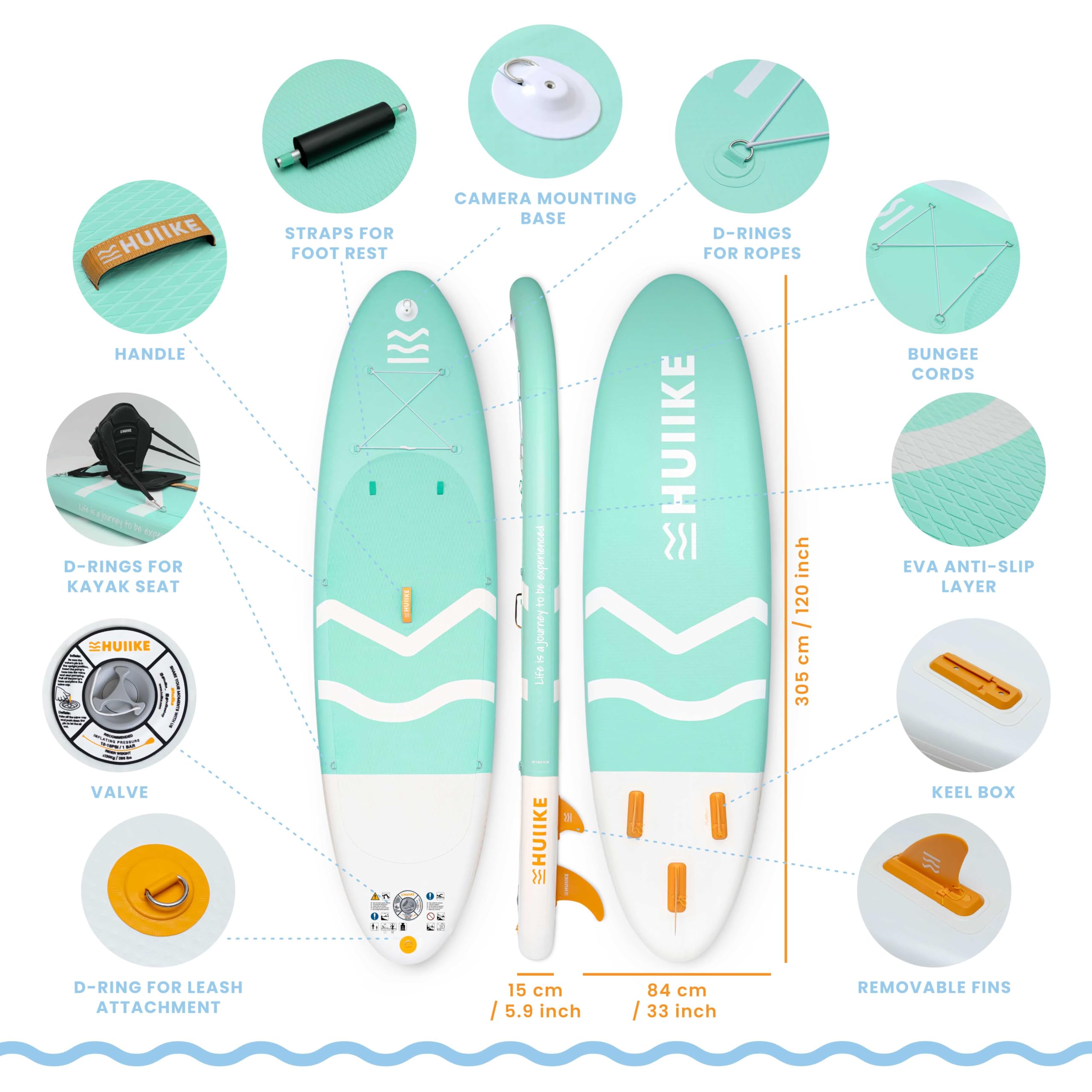 HUIIKE Inflatable Paddle Board & Kayak 2-in-1 | 10' x 33" | Full Pack with Kayak Seat & Accessories