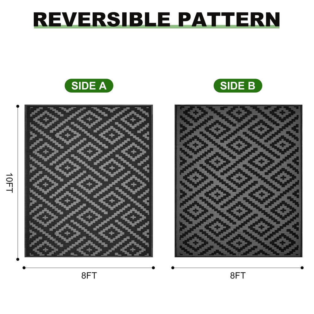 RURALITY Outdoor Rugs 8'x10' Waterproof for Patios Clearance,Plastic Straw Mats for RV, Camping,Backyard,Porch,Deck,Balcony,Reversible,Geometric