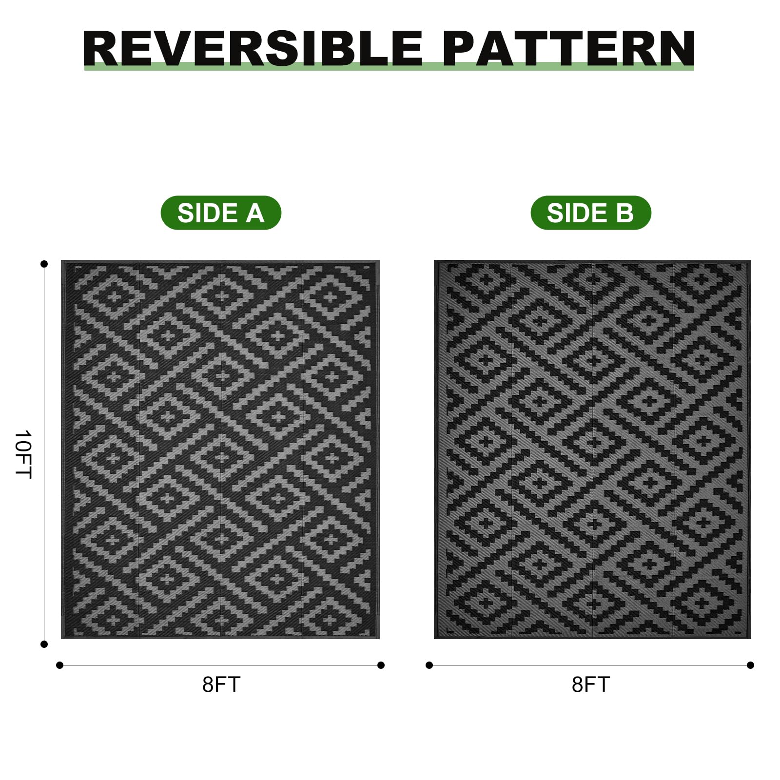 RURALITY Outdoor Rugs 8'x10' Waterproof for Patios Clearance,Plastic Straw Mats for RV, Camping,Backyard,Porch,Deck,Balcony,Reversible,Geometric