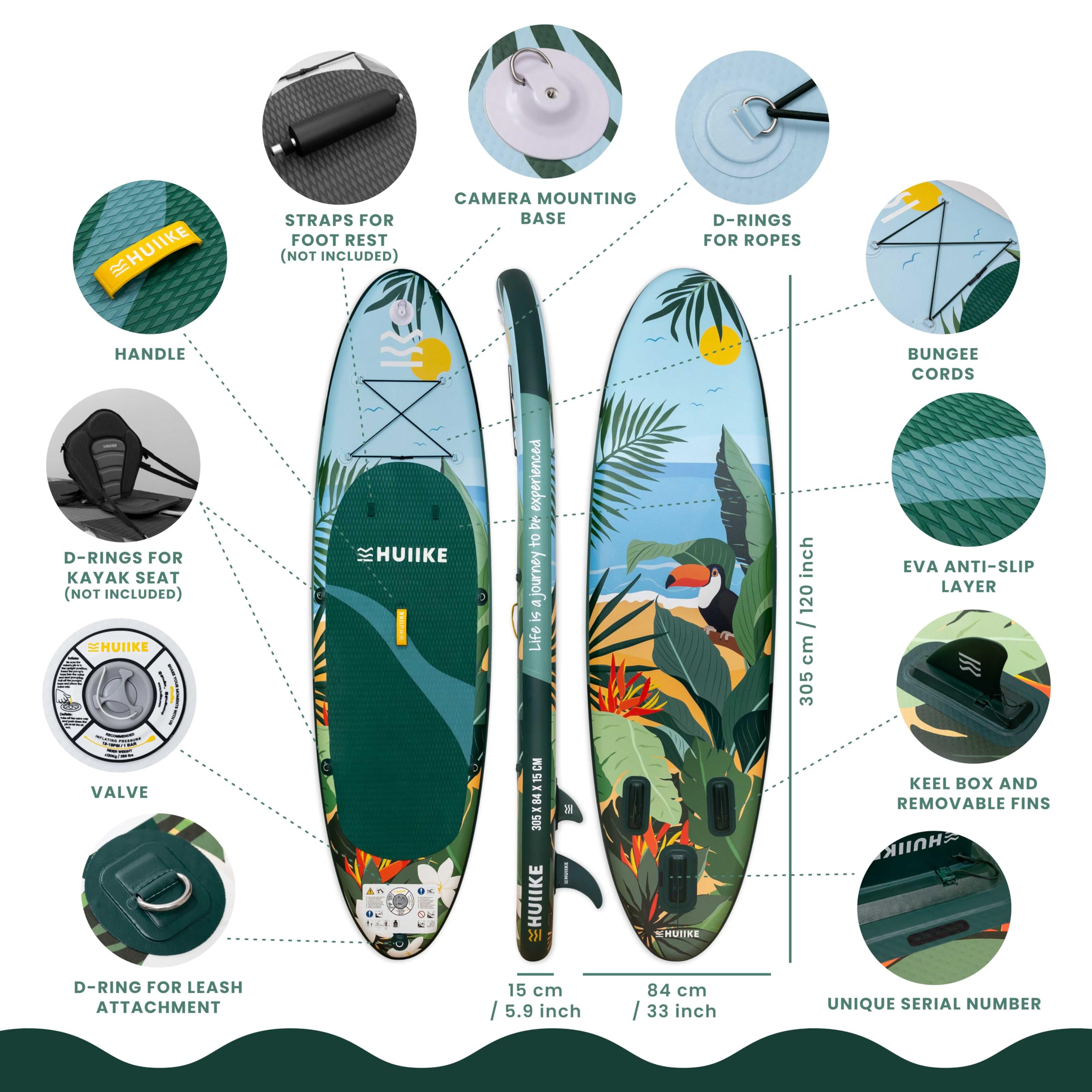 HUIIKE Inflatable Paddle Board & Kayak 2-in-1 | 10' x 33" | Full Pack with Kayak Seat & Accessories