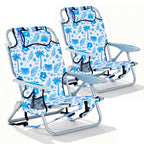 Portable Lay-Flat Beach Chair | 2-Pack | 5-Position Backpack Chair with Cup Holder