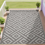 RURALITY Outdoor Rugs 8'x10' Waterproof for Patios Clearance,Plastic Straw Mats for RV, Camping,Backyard,Porch,Deck,Balcony,Reversible,Geometric