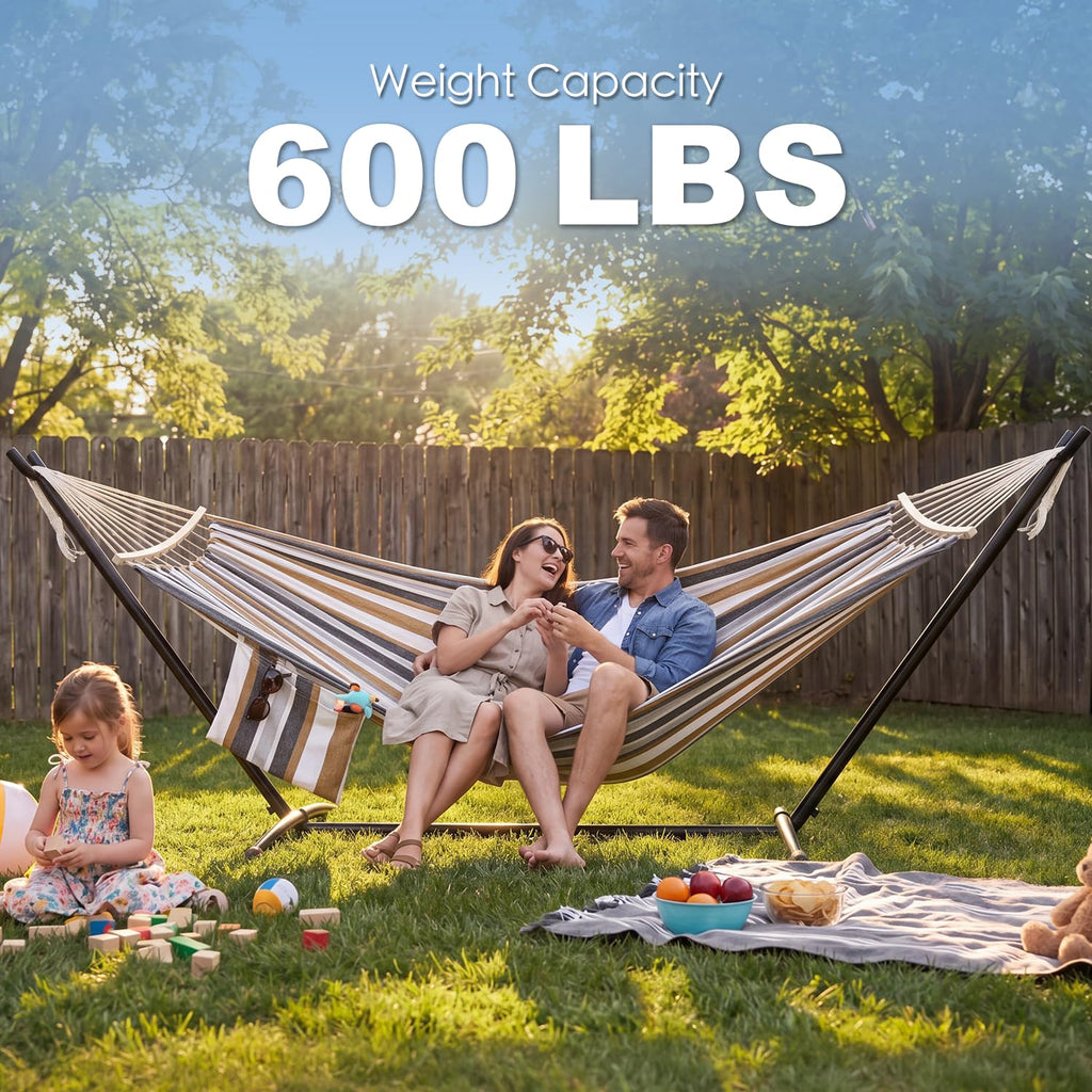 GAFETE Double Hammock with Stand | 2-Person | 600 lb Capacity | Indoor & Outdoor