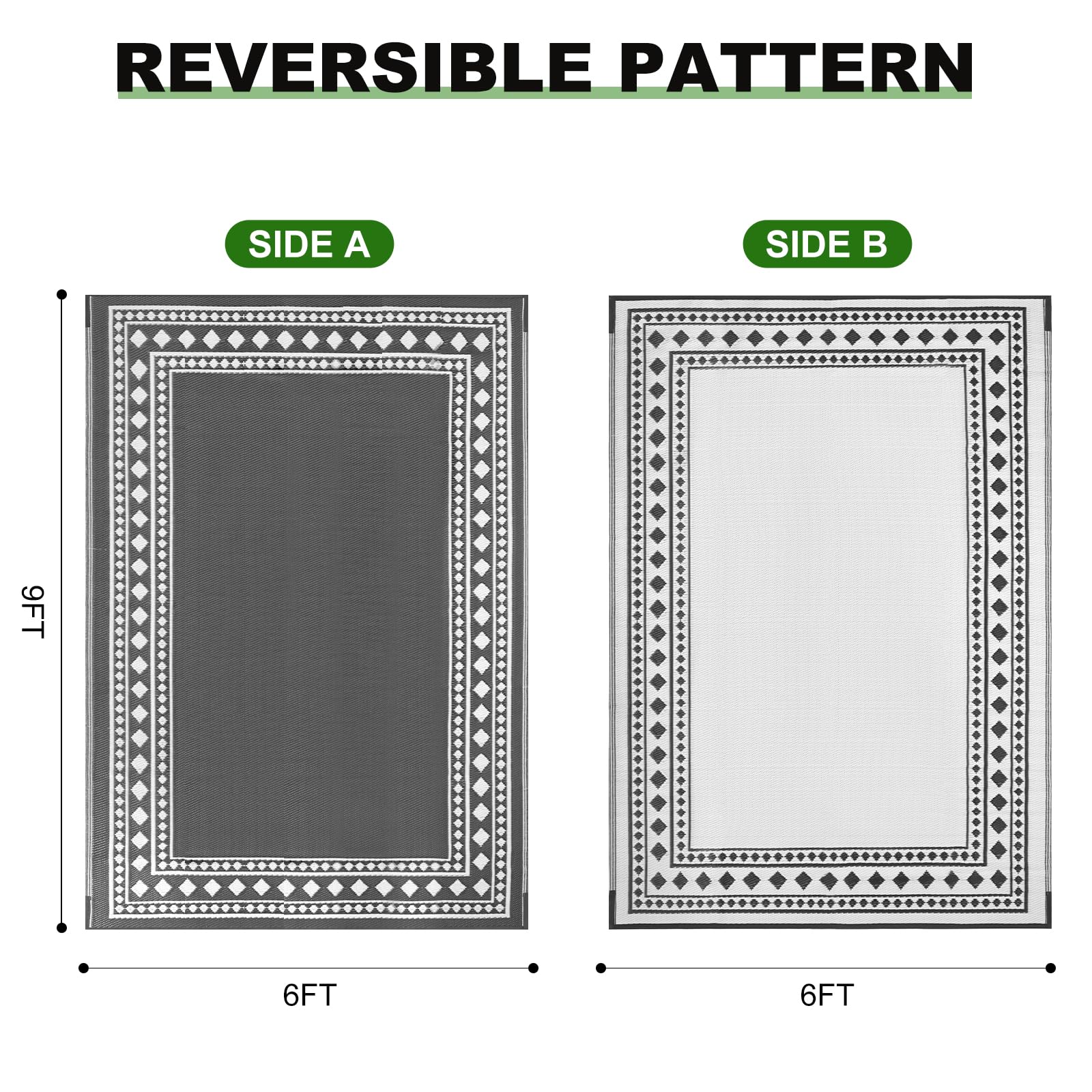 RURALITY Outdoor Rugs 8'x10' Waterproof for Patios Clearance,Plastic Straw Mats for RV, Camping,Backyard,Porch,Deck,Balcony,Reversible,Geometric