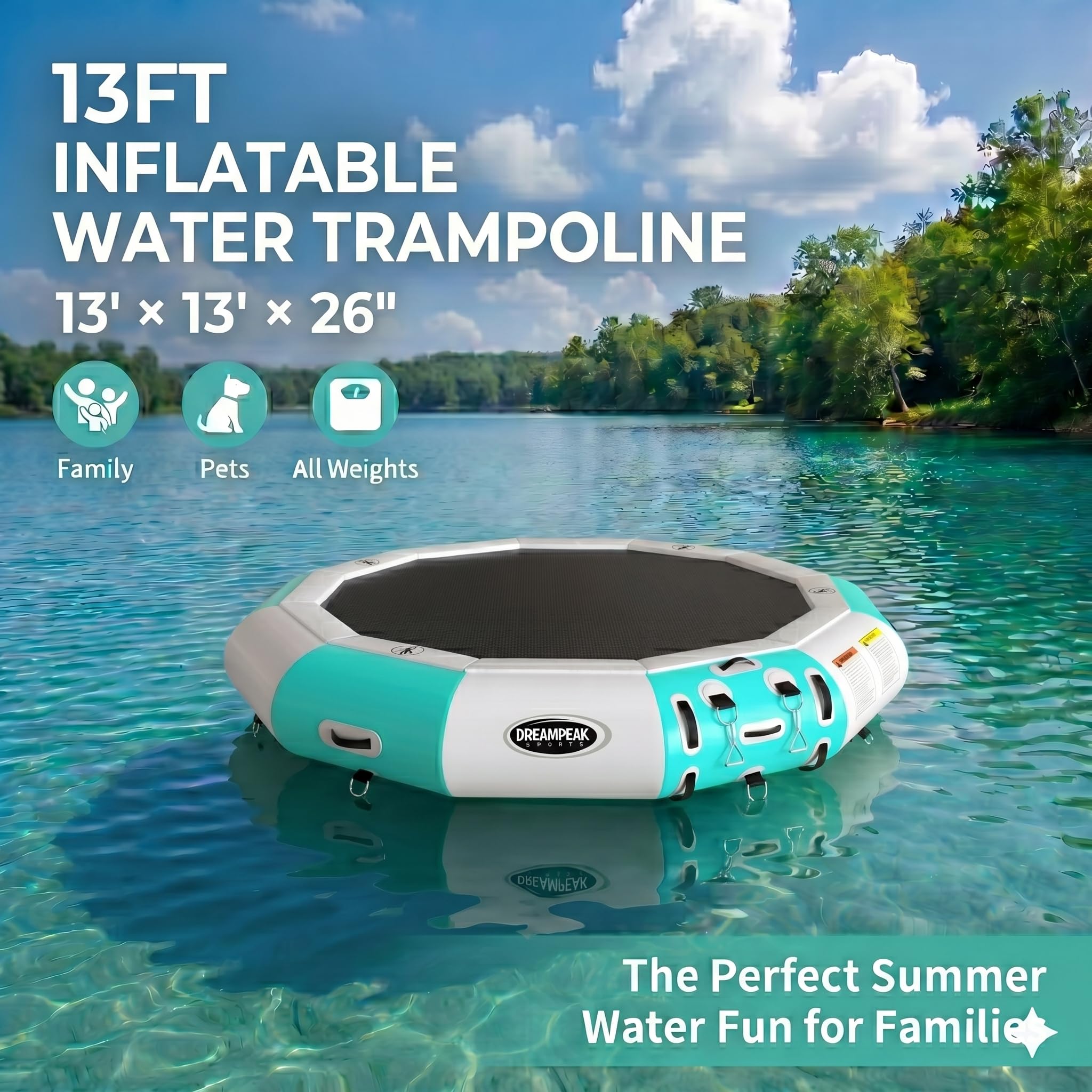 Water Trampoline for Lake | Inflatable Floating Bouncer | 10FT & 13FT | Electric Pump & Ladder Included