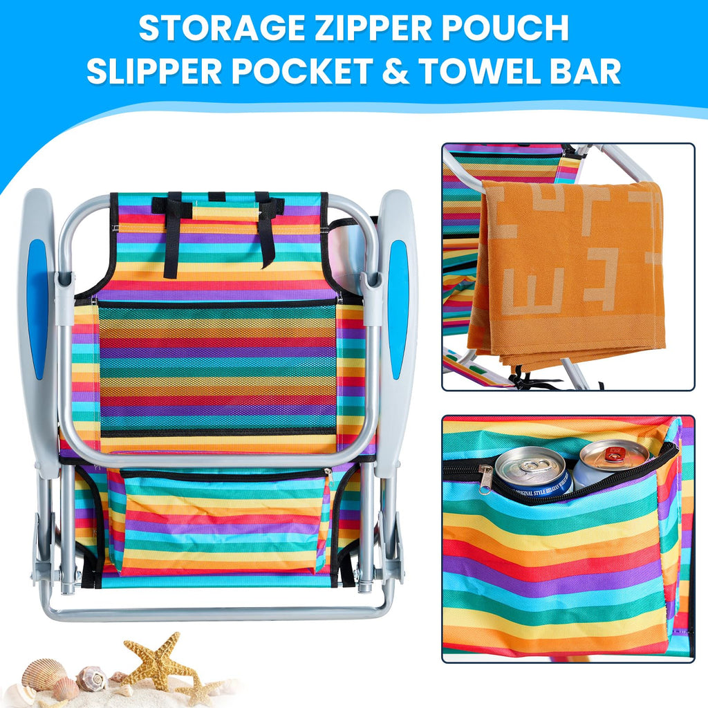 Portable Lay-Flat Beach Chair | 2-Pack | 5-Position Backpack Chair with Cup Holder