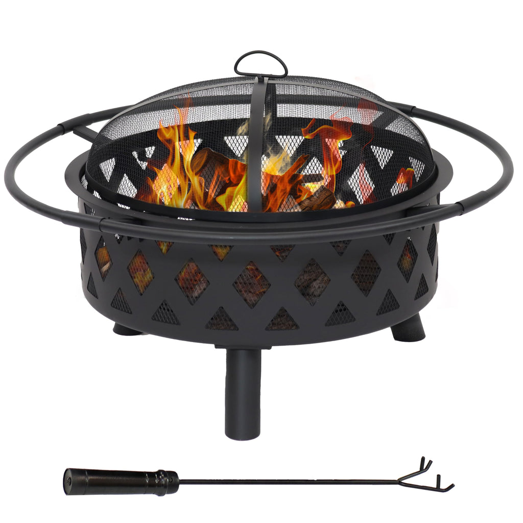 Sunnydaze Crossweave Outdoor Fire Pit | Wood-Burning | 30" & 36" | Spark Screen, Poker & Cover Included