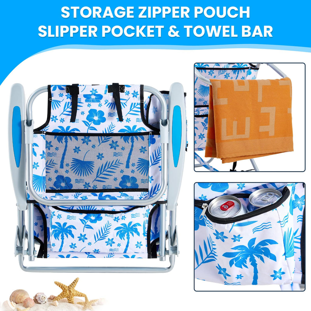 Portable Lay-Flat Beach Chair | 2-Pack | 5-Position Backpack Chair with Cup Holder