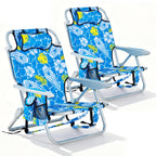 Portable Lay-Flat Beach Chair | 2-Pack | 5-Position Backpack Chair with Cup Holder