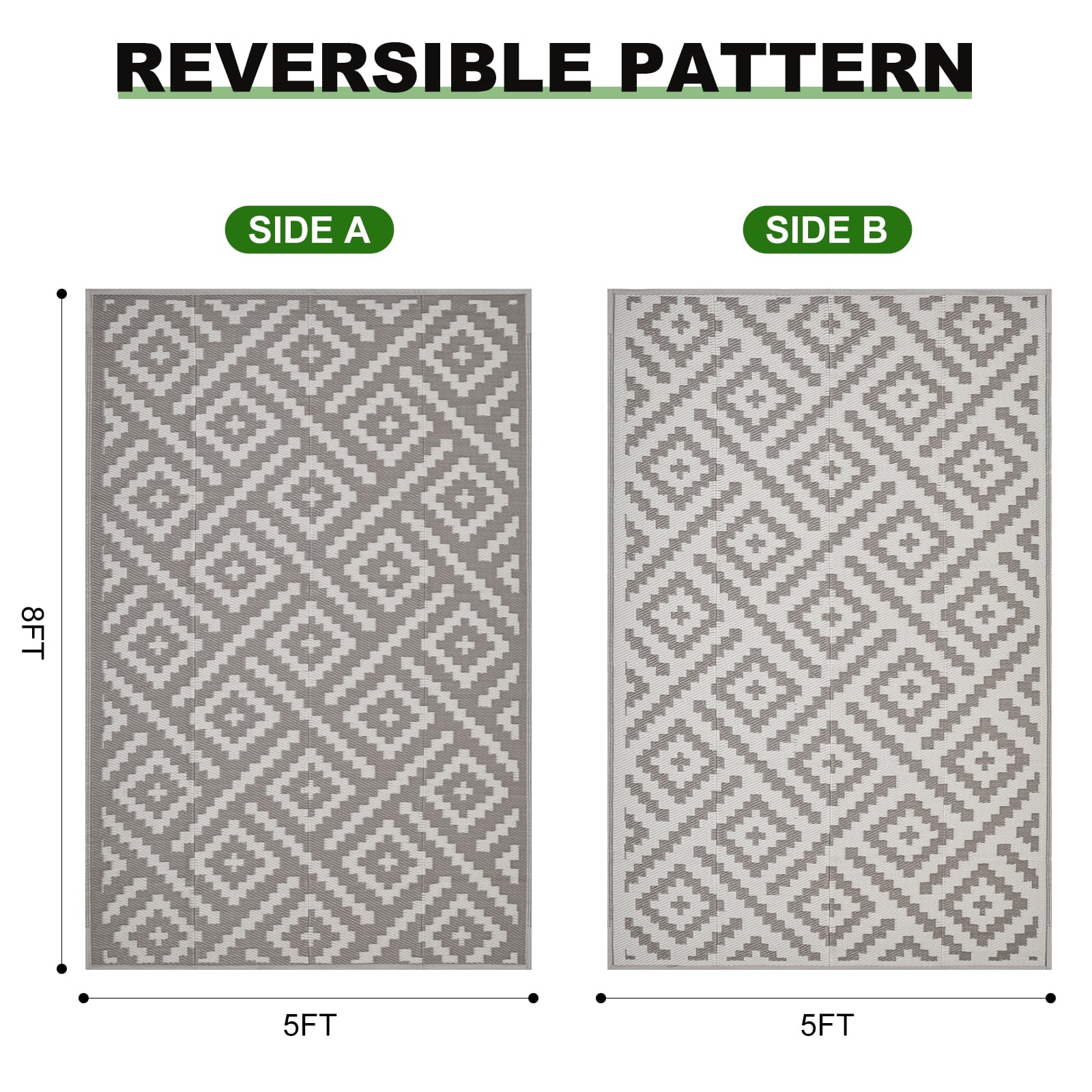 RURALITY Outdoor Rugs 8'x10' Waterproof for Patios Clearance,Plastic Straw Mats for RV, Camping,Backyard,Porch,Deck,Balcony,Reversible,Geometric