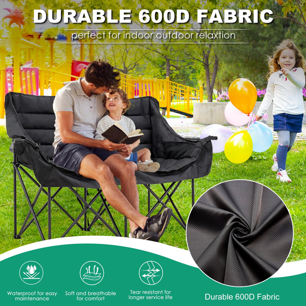 DoCred Double Camping Loveseat Chair | 2-Person | 660 lb Capacity | Cup Holders & Side Pockets