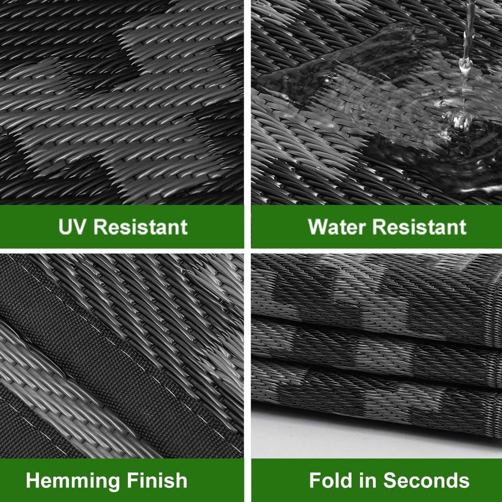 RURALITY Outdoor Rugs 8'x10' Waterproof for Patios Clearance,Plastic Straw Mats for RV, Camping,Backyard,Porch,Deck,Balcony,Reversible,Geometric