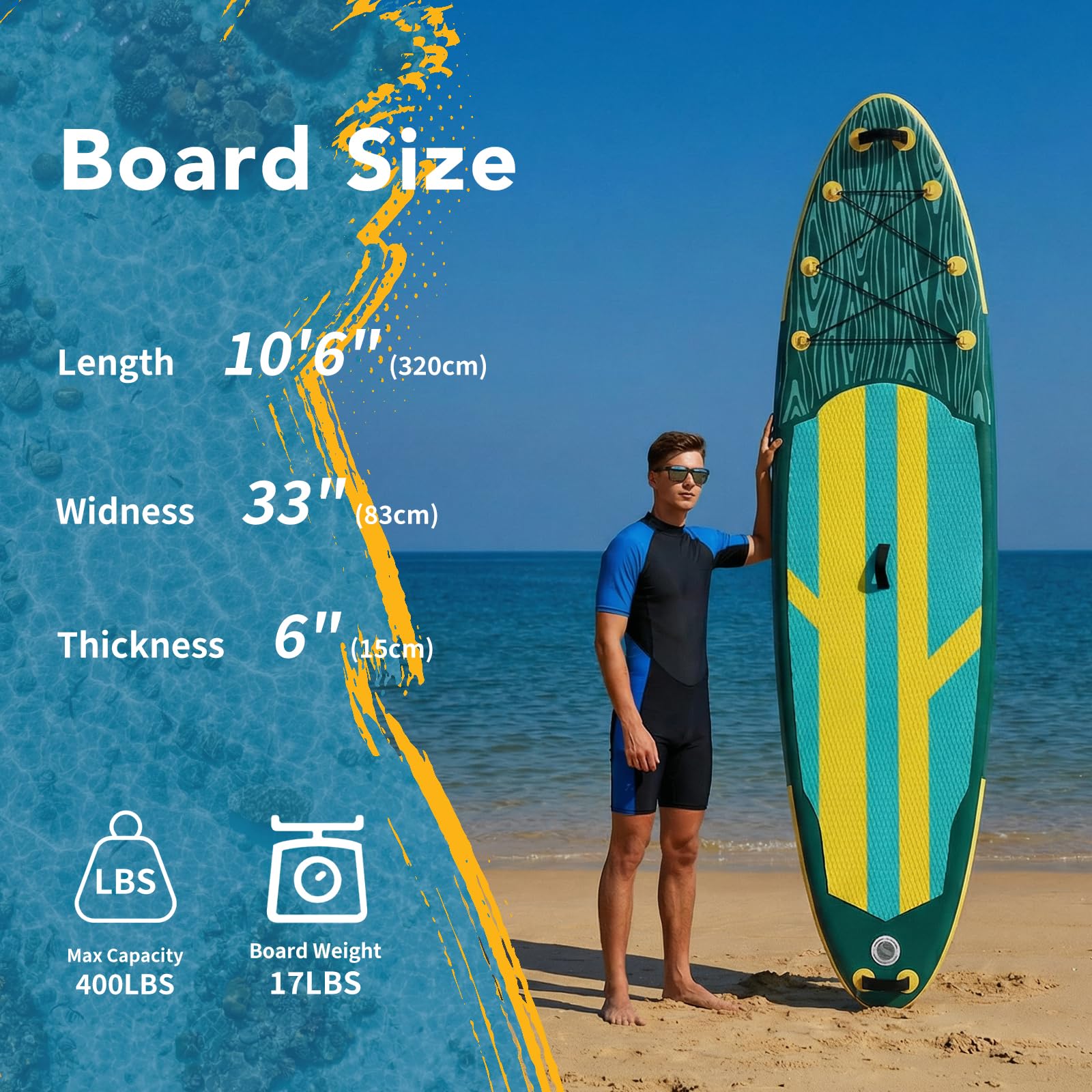 Sweetcrispy Inflatable Stand Up Paddle Board | Wide Stable Design | All Skill Levels | Full Accessories