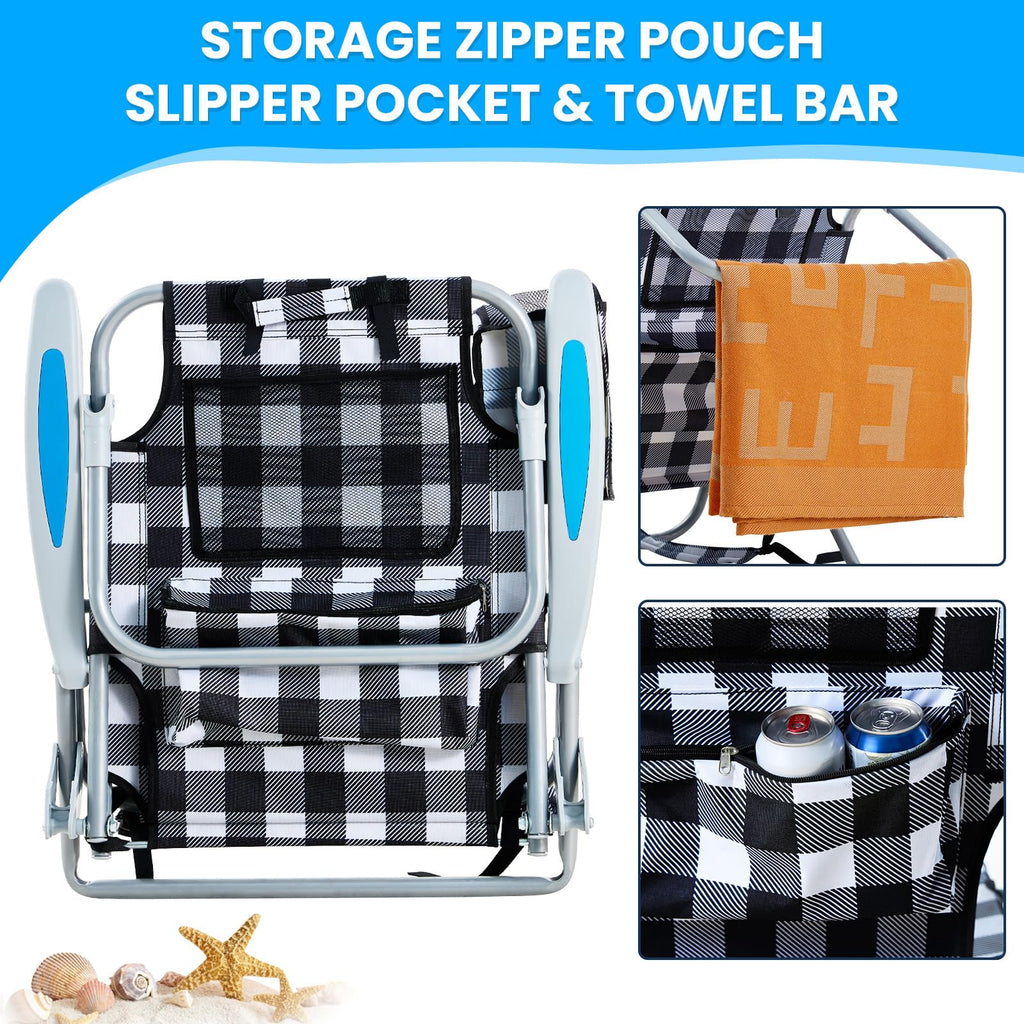 Portable Lay-Flat Beach Chair | 2-Pack | 5-Position Backpack Chair with Cup Holder