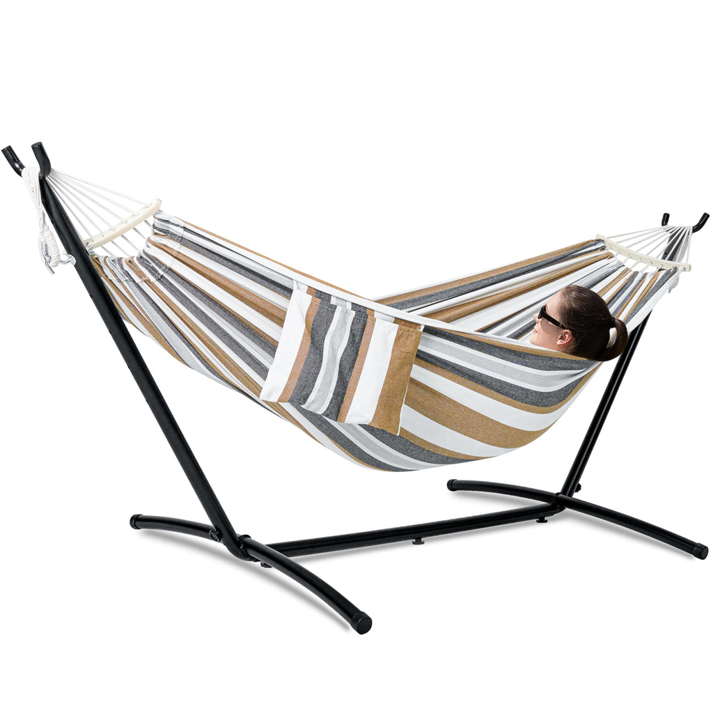 GAFETE Double Hammock with Stand | 2-Person | 600 lb Capacity | Indoor & Outdoor