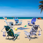 Portable Lay-Flat Beach Chair | 2-Pack | 5-Position Backpack Chair with Cup Holder