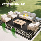 RURALITY Outdoor Rugs 8'x10' Waterproof for Patios Clearance,Plastic Straw Mats for RV, Camping,Backyard,Porch,Deck,Balcony,Reversible,Geometric