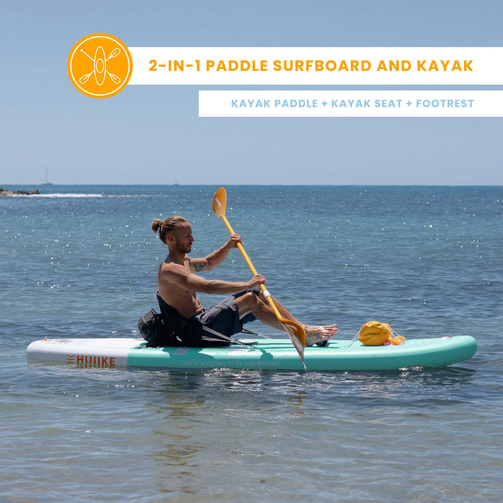 HUIIKE Inflatable Paddle Board & Kayak 2-in-1 | 10' x 33" | Full Pack with Kayak Seat & Accessories