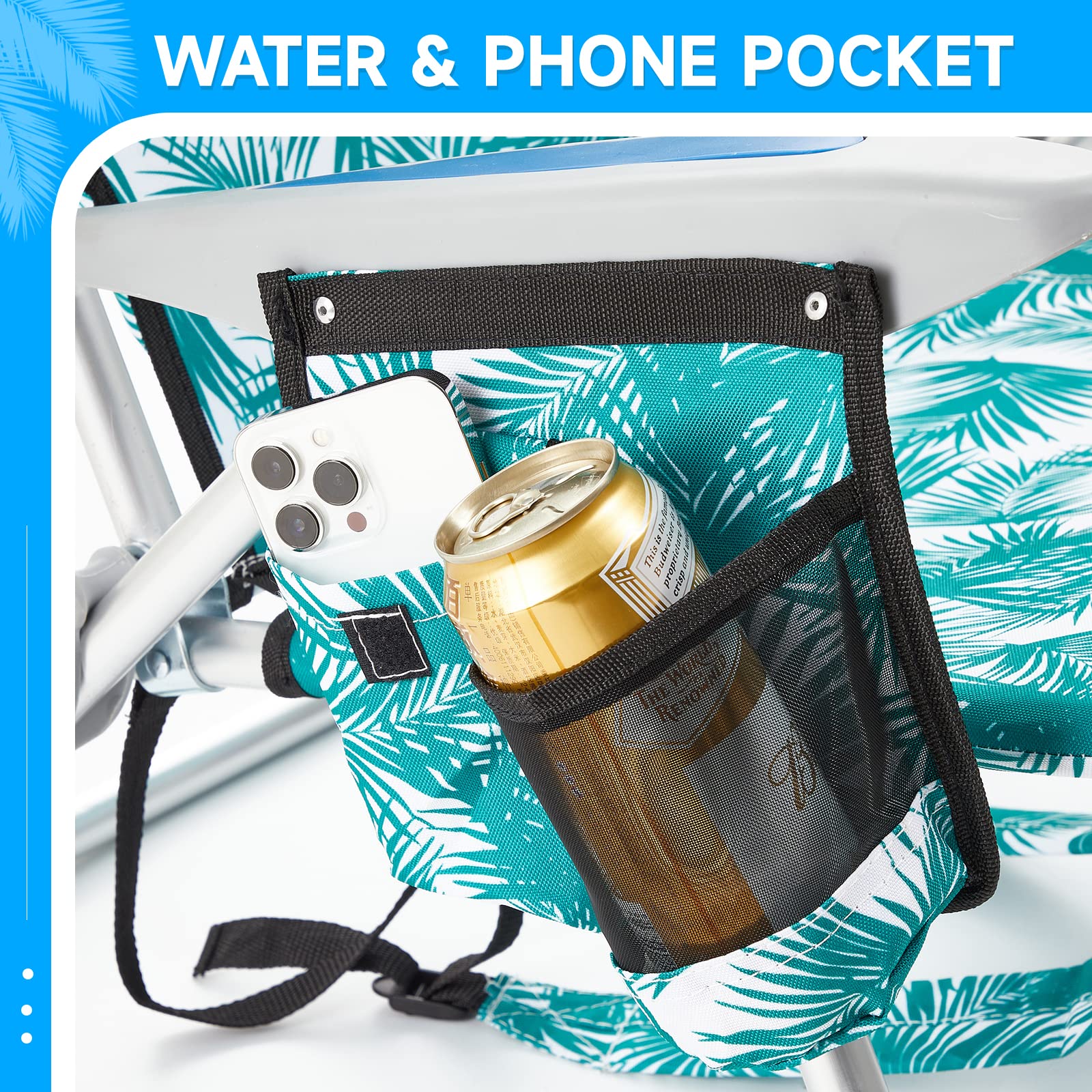 Portable Lay-Flat Beach Chair | 2-Pack | 5-Position Backpack Chair with Cup Holder