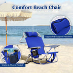 Portable Lay-Flat Beach Chair | 2-Pack | 5-Position Backpack Chair with Cup Holder