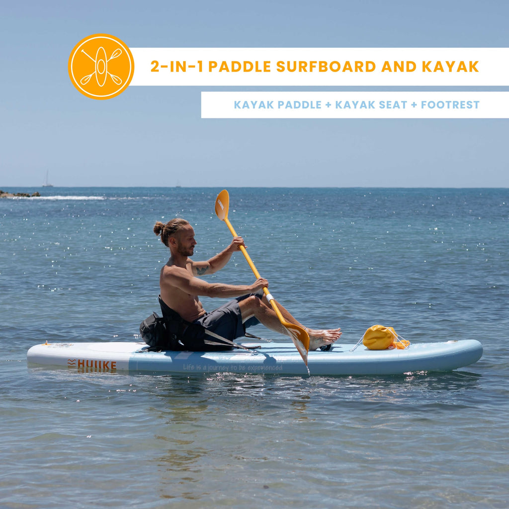 HUIIKE Inflatable Paddle Board & Kayak 2-in-1 | 10' x 33" | Full Pack with Kayak Seat & Accessories
