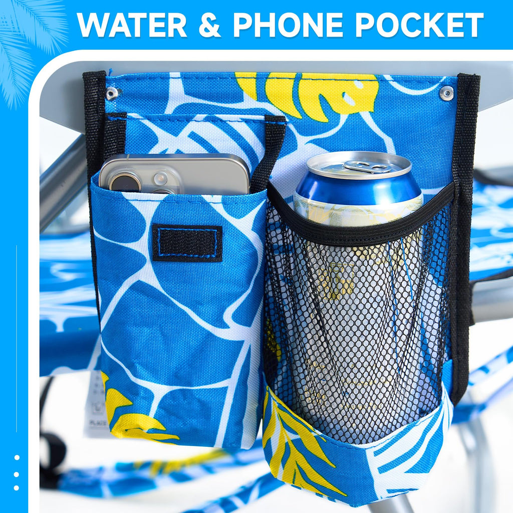 Portable Lay-Flat Beach Chair | 2-Pack | 5-Position Backpack Chair with Cup Holder