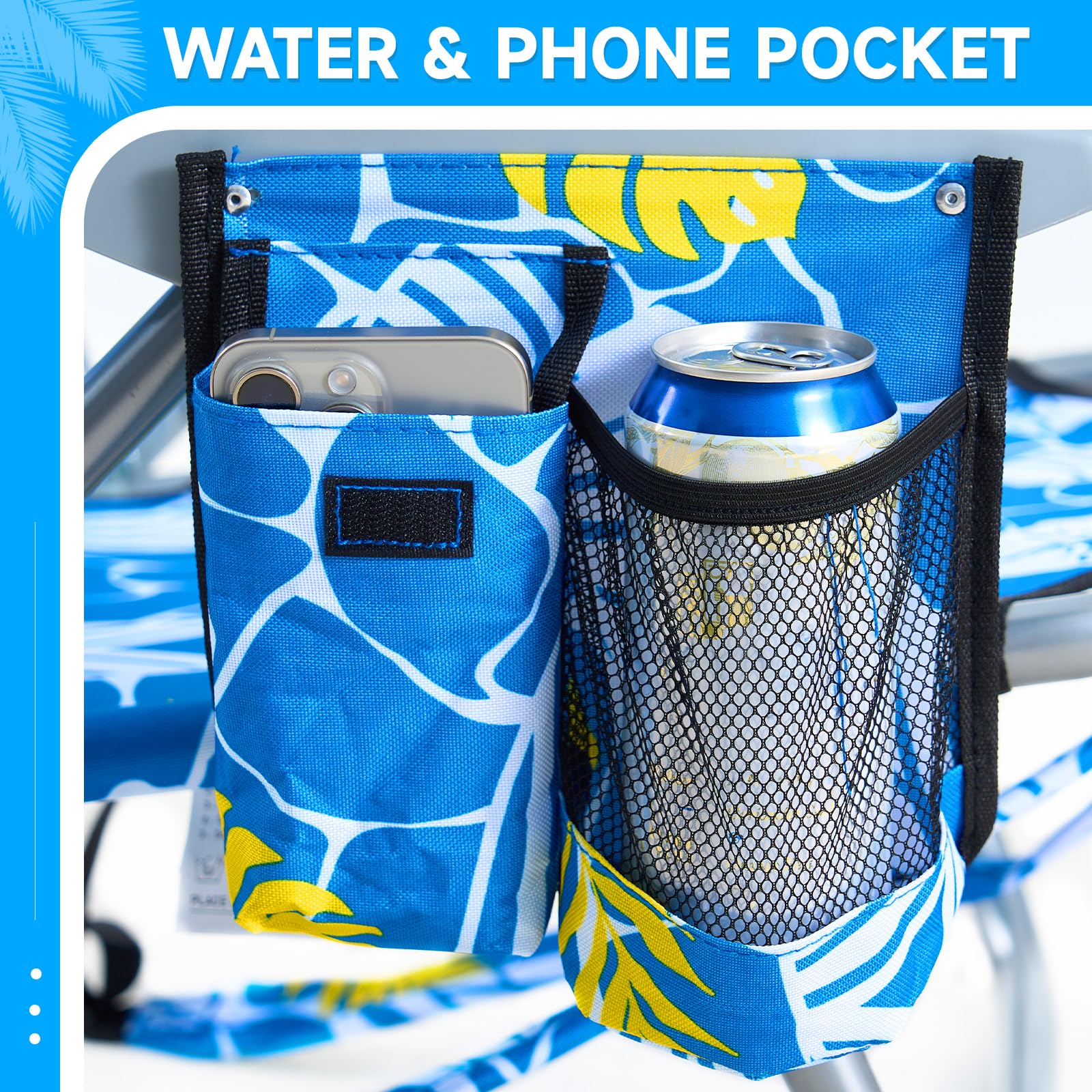 Portable Lay-Flat Beach Chair | 2-Pack | 5-Position Backpack Chair with Cup Holder