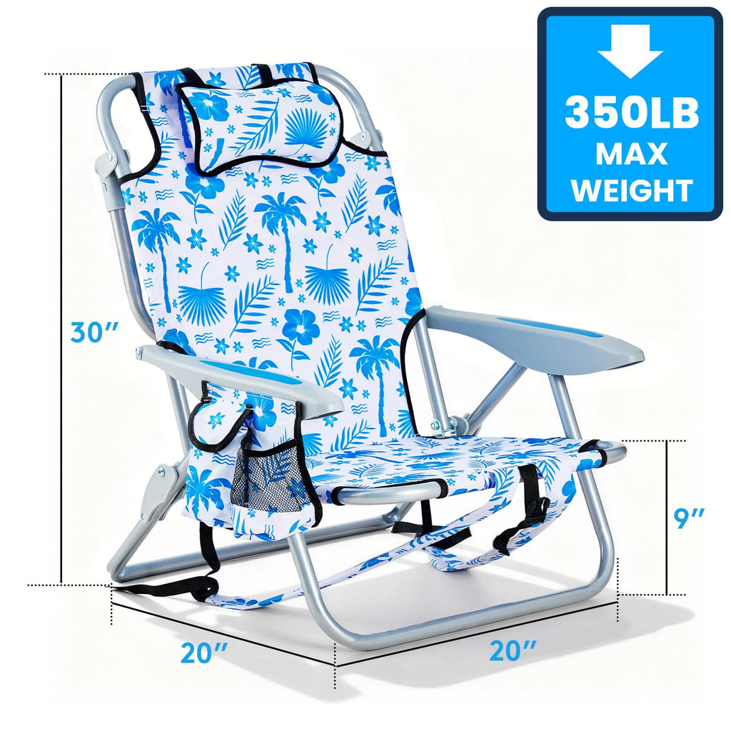 Portable Lay-Flat Beach Chair | 2-Pack | 5-Position Backpack Chair with Cup Holder
