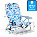 Portable Lay-Flat Beach Chair | 2-Pack | 5-Position Backpack Chair with Cup Holder